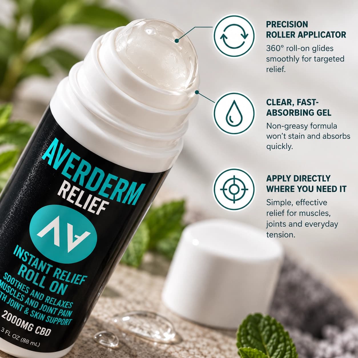 Averderm Instant Relief Roll-On (3oz / 2000mg CBD+CBG)